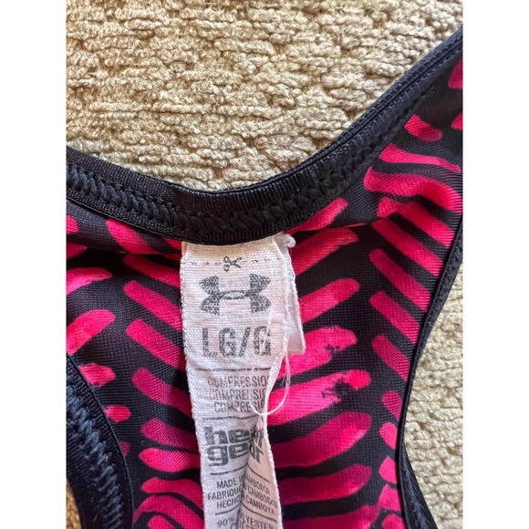 Under Armour sports bra pink and black hatched patterned racer back Size L - Picture 6 of 10
